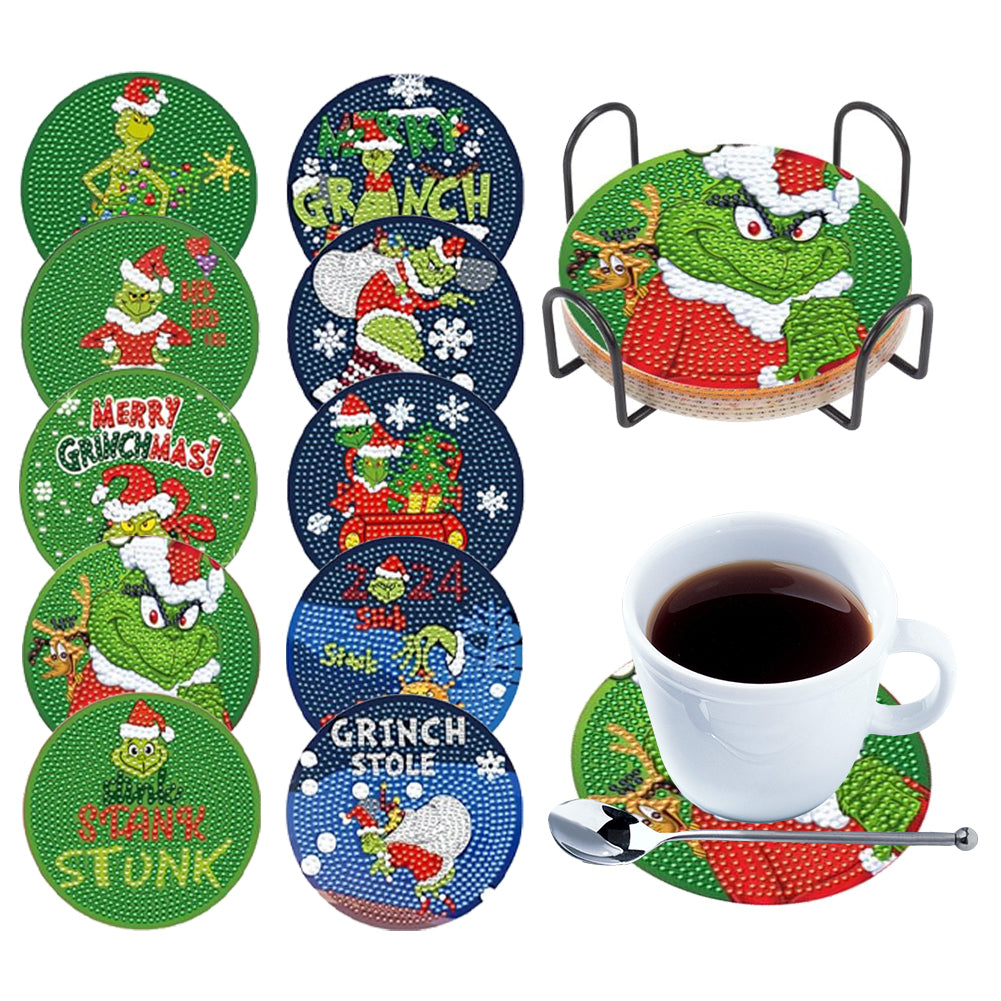 Wooden Diamond Painting Art Coaster Kit with Holder (10PCS Kobold)