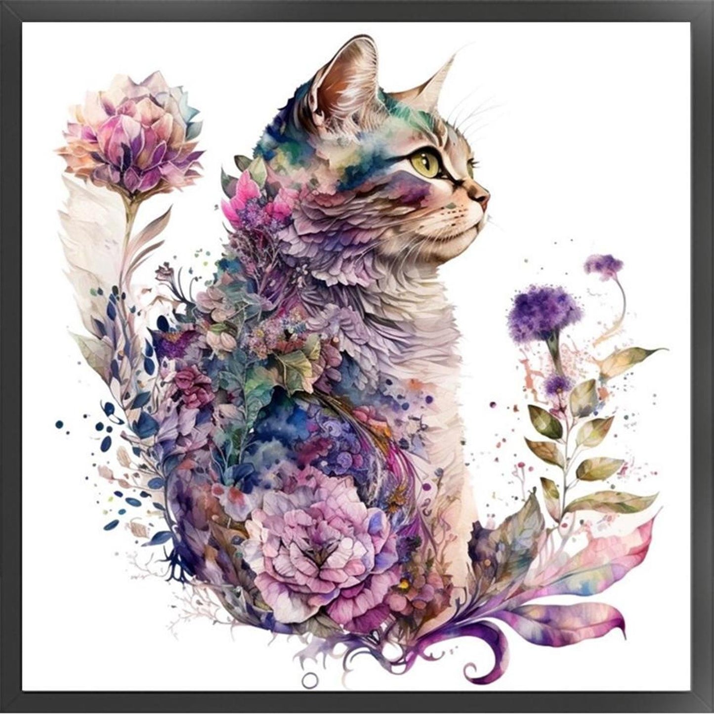 Fresh Flowers And Cat - Full 16CT Stamped Cross Stitch 40x40CM - Huacan