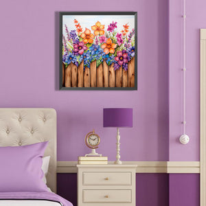 Flowers In A Wooden Fence 40*40CM(Canvas) Full Round Drill Diamond Painting
