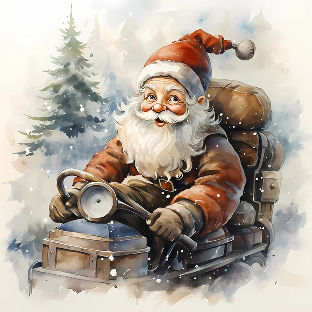 Christmas Santa Claus On A Bicycle 40*40CM(Canvas) Full Round Drill Diamond Painting