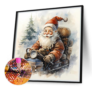 Christmas Santa Claus On A Bicycle 40*40CM(Canvas) Full Round Drill Diamond Painting