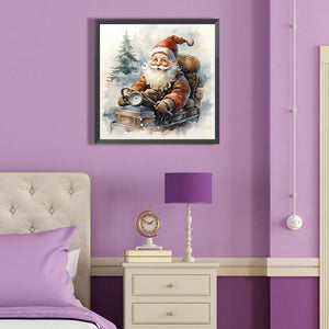 Christmas Santa Claus On A Bicycle 40*40CM(Canvas) Full Round Drill Diamond Painting