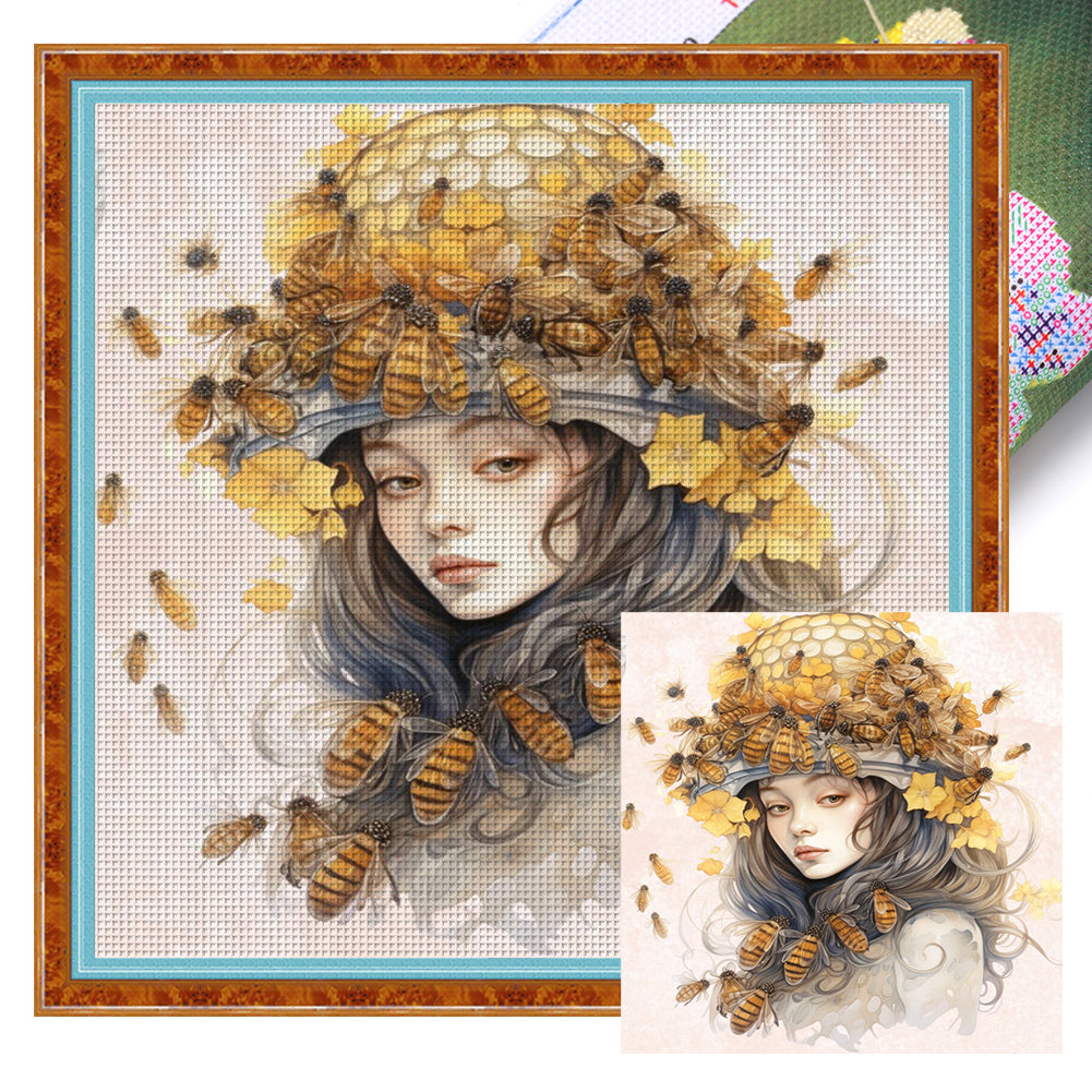 Yishu - Girl - 50*50CM 11CT 3 Stamped Cross Stitch