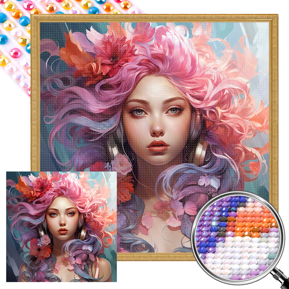 Colorful Girl 40*40CM(Picture) Full Round Drill Diamond Painting