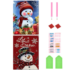 2PCS Christmas Snowman 30*40CM(Canvas) Full Round Drill Diamond Painting