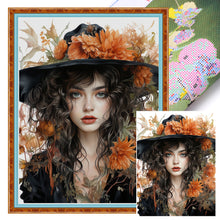 Load image into Gallery viewer, Huancan - Autumn Flowers And Black Hat Woman - 50*65CM 11CT 3 Stamped Cross Stitch
