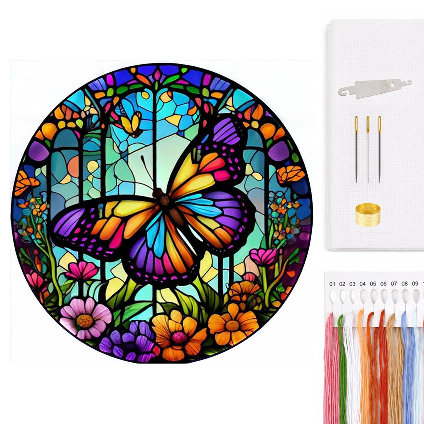 Glass Painting - Butterfly - Full 14CT Counted Cross Stitch 40x40CM - Huacan