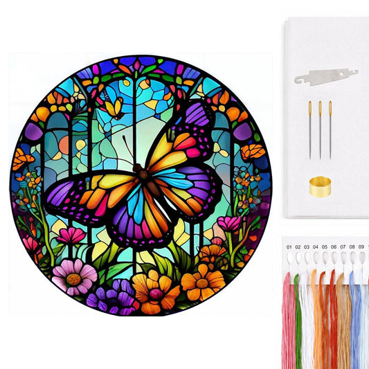 Glass Painting - Butterfly - Full 14CT Counted Cross Stitch 40x40CM - Huacan