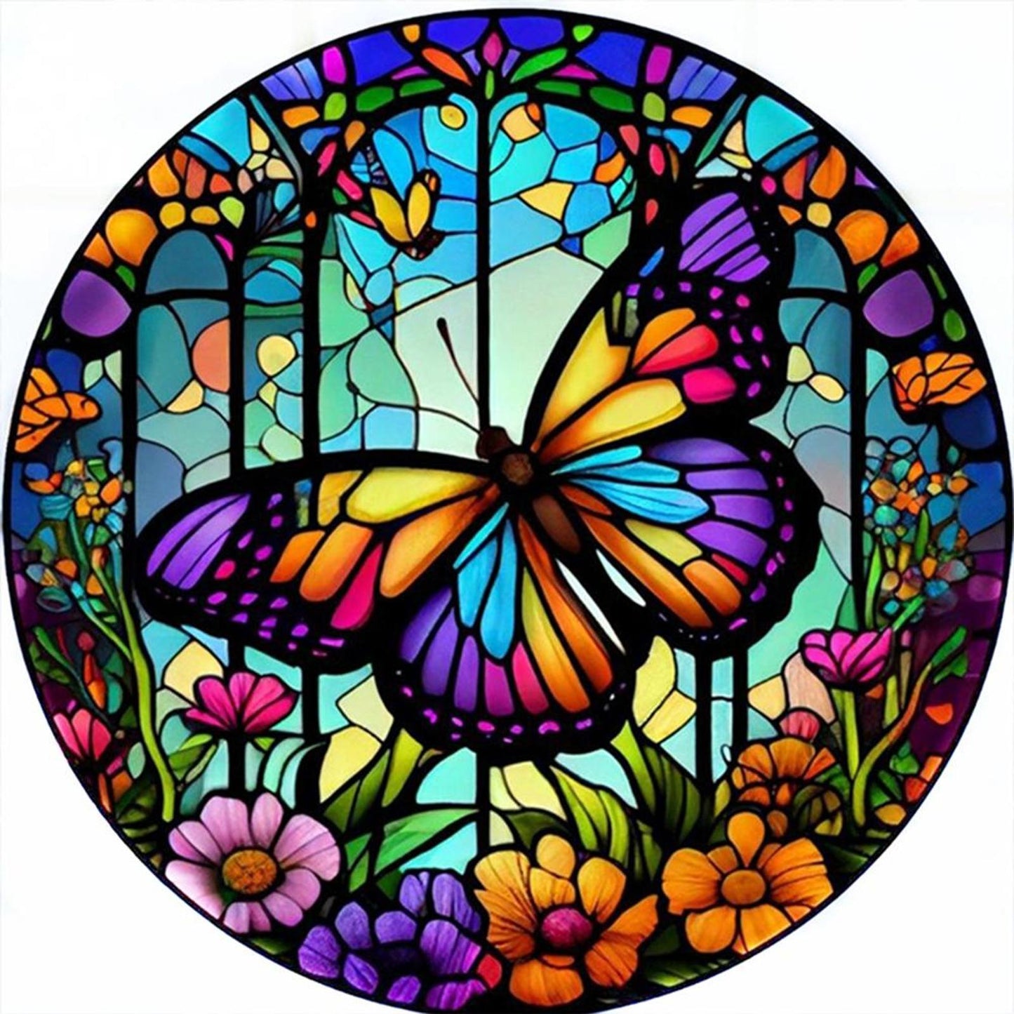 Glass Painting - Butterfly - Full 14CT Counted Cross Stitch 40x40CM - Huacan