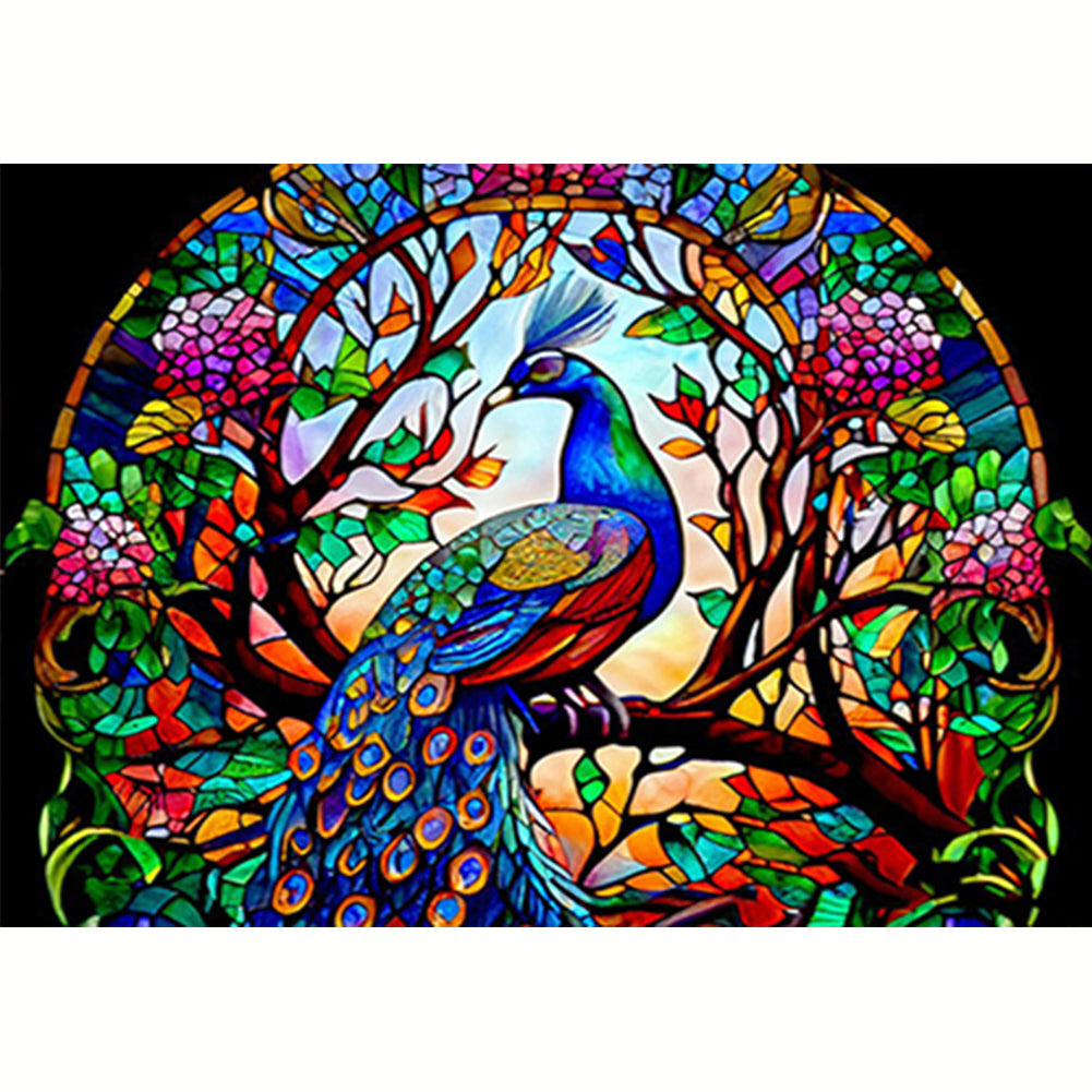 Glass Painting - Peacock - Full 14CT Counted Cross Stitch 55x40CM - Huacan