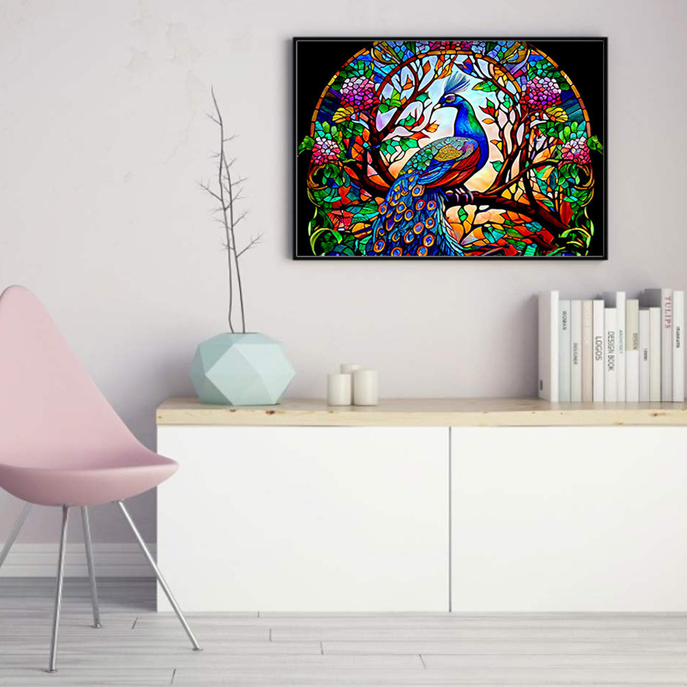 Glass Painting - Peacock - Full 14CT Counted Cross Stitch 55x40CM - Huacan