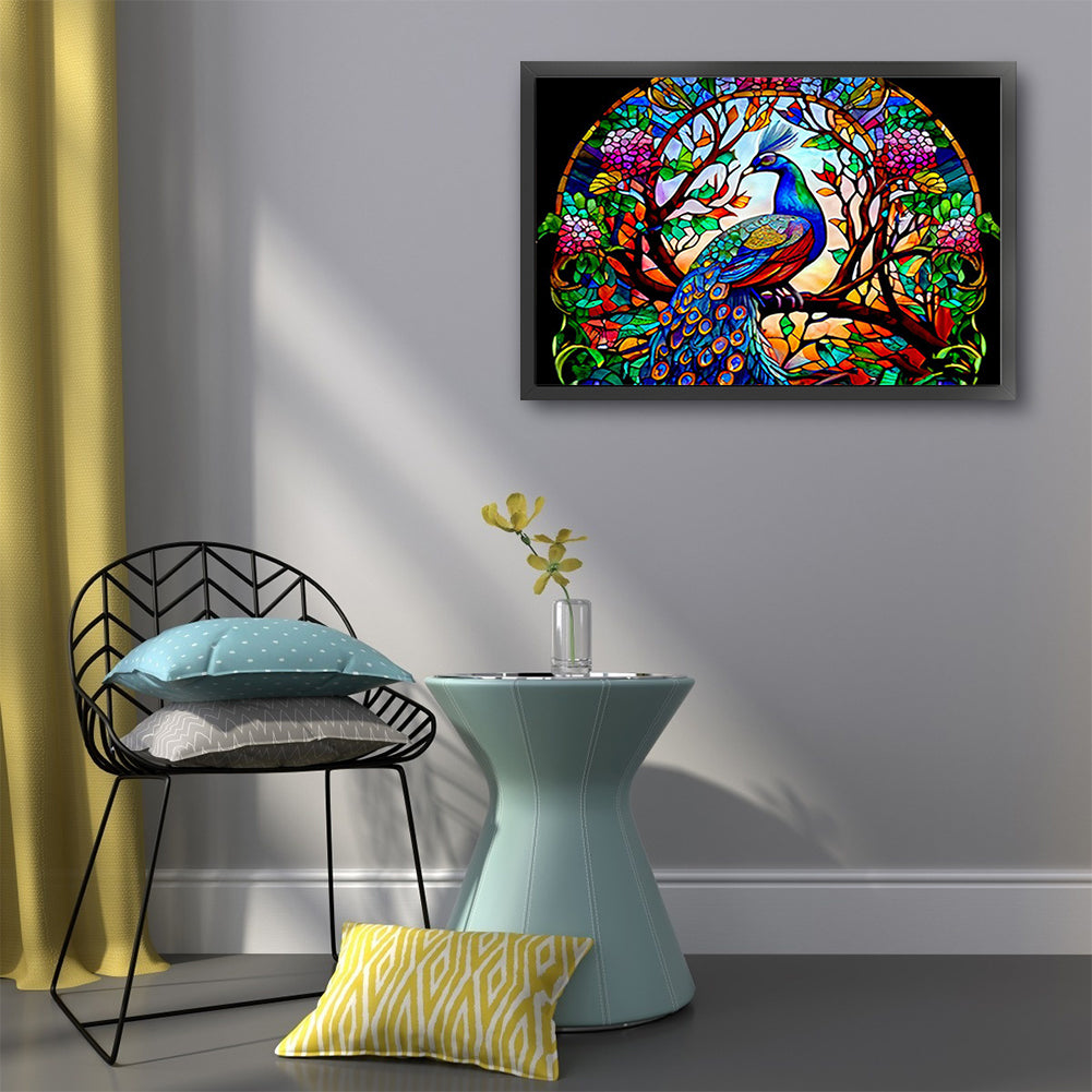 Glass Painting - Peacock - Full 14CT Counted Cross Stitch 55x40CM - Huacan