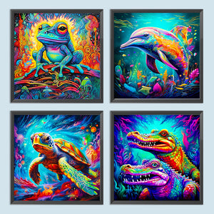 4PCS Frog, Dolphin, Turtle, Crocodile 30*30CM(Canvas) Full Round Drill Diamond Painting