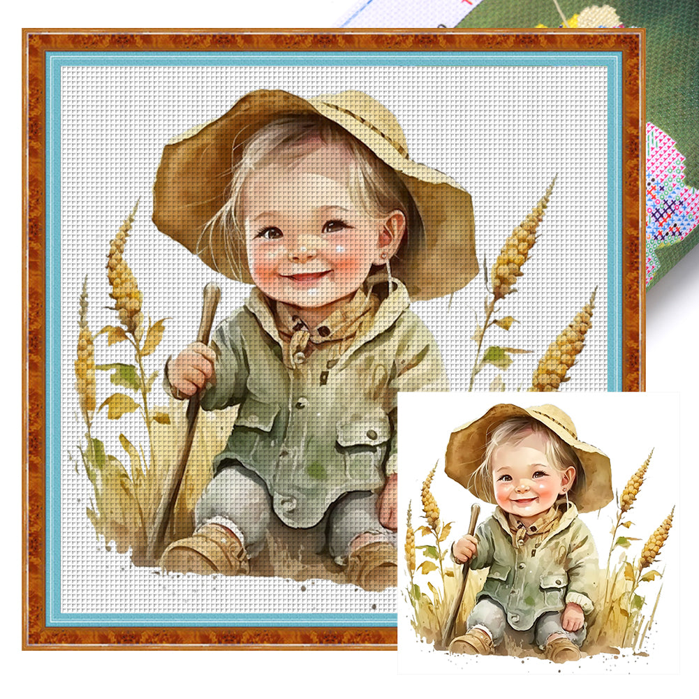 Huancan - Farm Baby - 25*25CM 18CT 2 Stamped Cross Stitch
