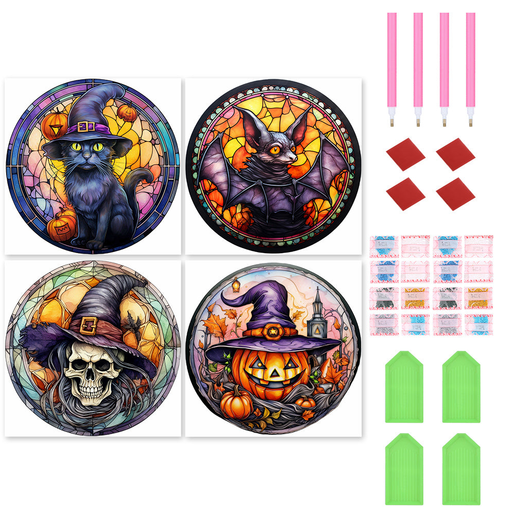 4PCS Horror Halloween 30*30CM(Canvas) Full Round Drill Diamond Painting