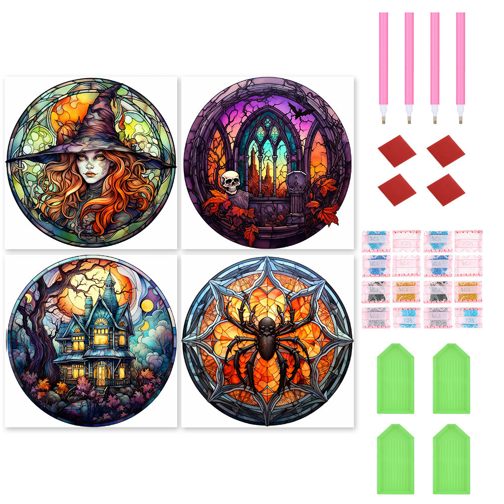 4PCS Halloween Elements 30*30CM(Canvas) Full Round Drill Diamond Painting