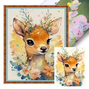Huancan - Flowers And Deer - 40*50CM 11CT 3 Stamped Cross Stitch
