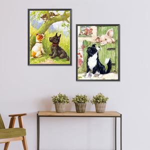 2PCS Dog, Cat, And Pig 30*40CM(Canvas) Full Round Drill Diamond Painting