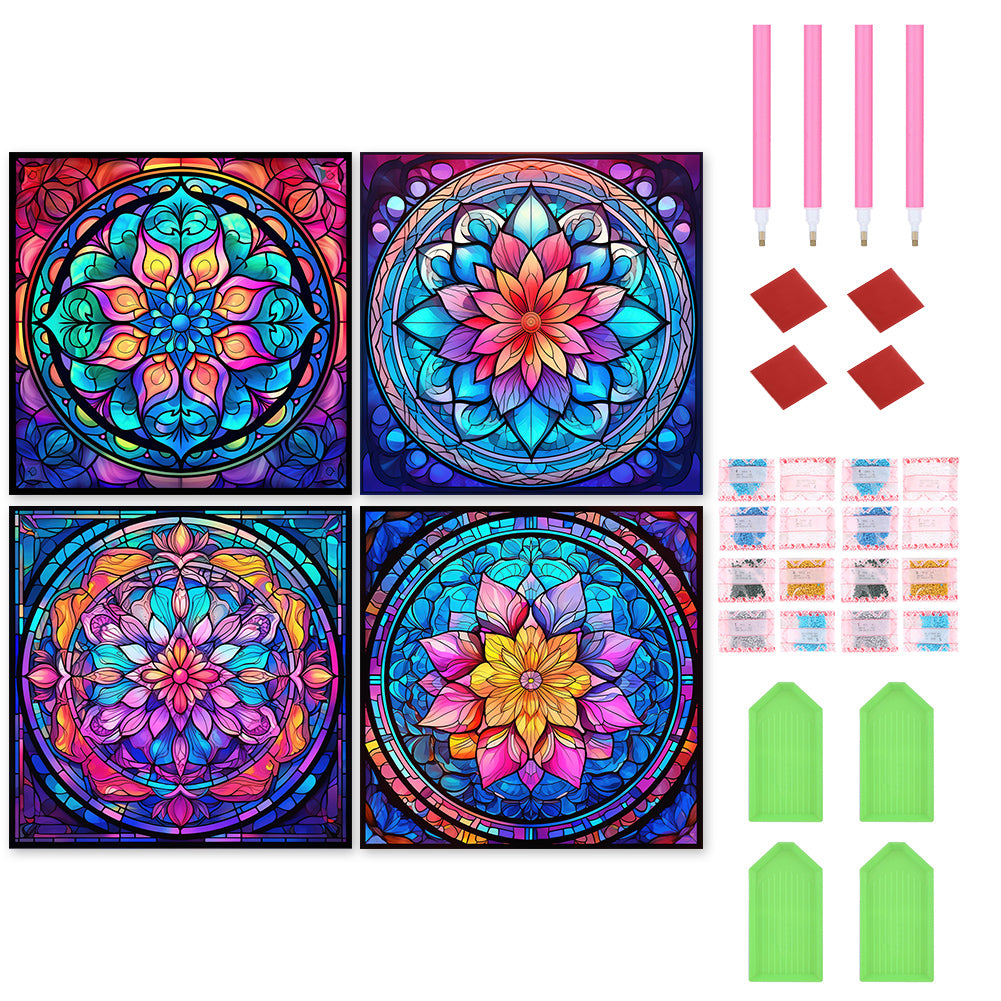 4PCS Mandala Glass Painting 30*30CM(Canvas) Full Round Drill Diamond Painting