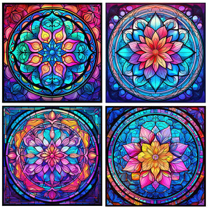 4PCS Mandala Glass Painting 30*30CM(Canvas) Full Round Drill Diamond Painting