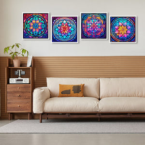 4PCS Mandala Glass Painting 30*30CM(Canvas) Full Round Drill Diamond Painting