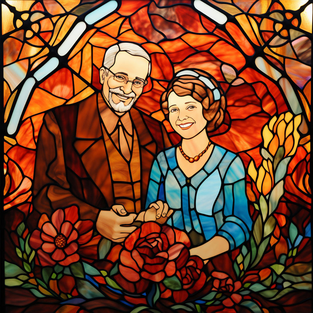 Elderly Couple Glass Painting 40*40CM(Canvas) Full Round Drill Diamond Painting