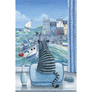 Yishu - Cat Looking Out The Window - 50*75CM 11CT 3 Stamped Cross Stitch