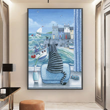 Load image into Gallery viewer, Yishu - Cat Looking Out The Window - 50*75CM 11CT 3 Stamped Cross Stitch
