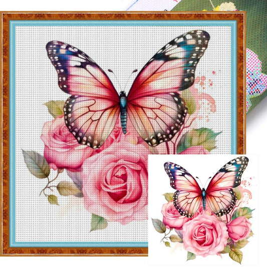 Butterfly - Full 18CT Stamped Cross Stitch 20x20CM - Huacan