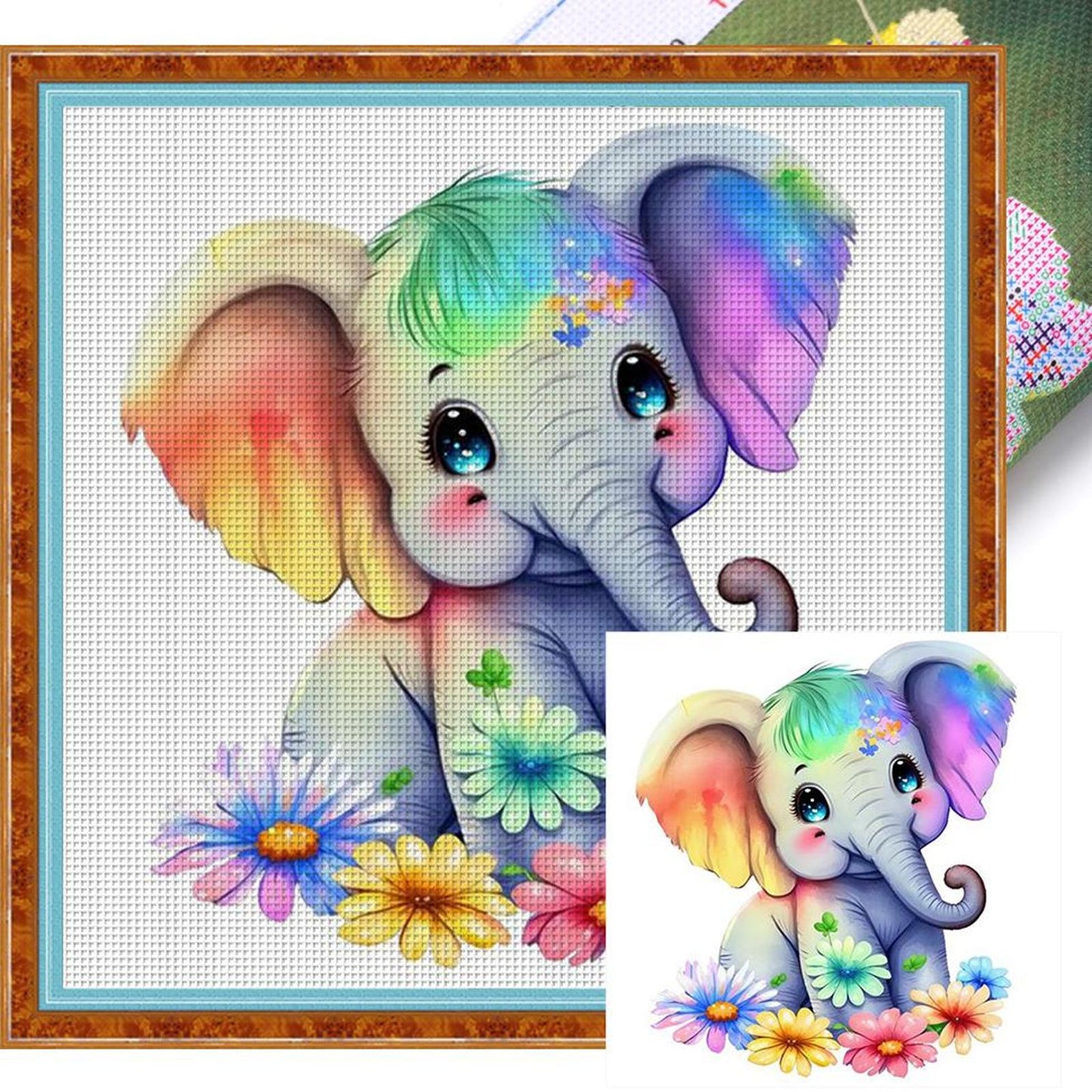 Elephant - Full 18CT Stamped Cross Stitch 20x20CM - Huacan