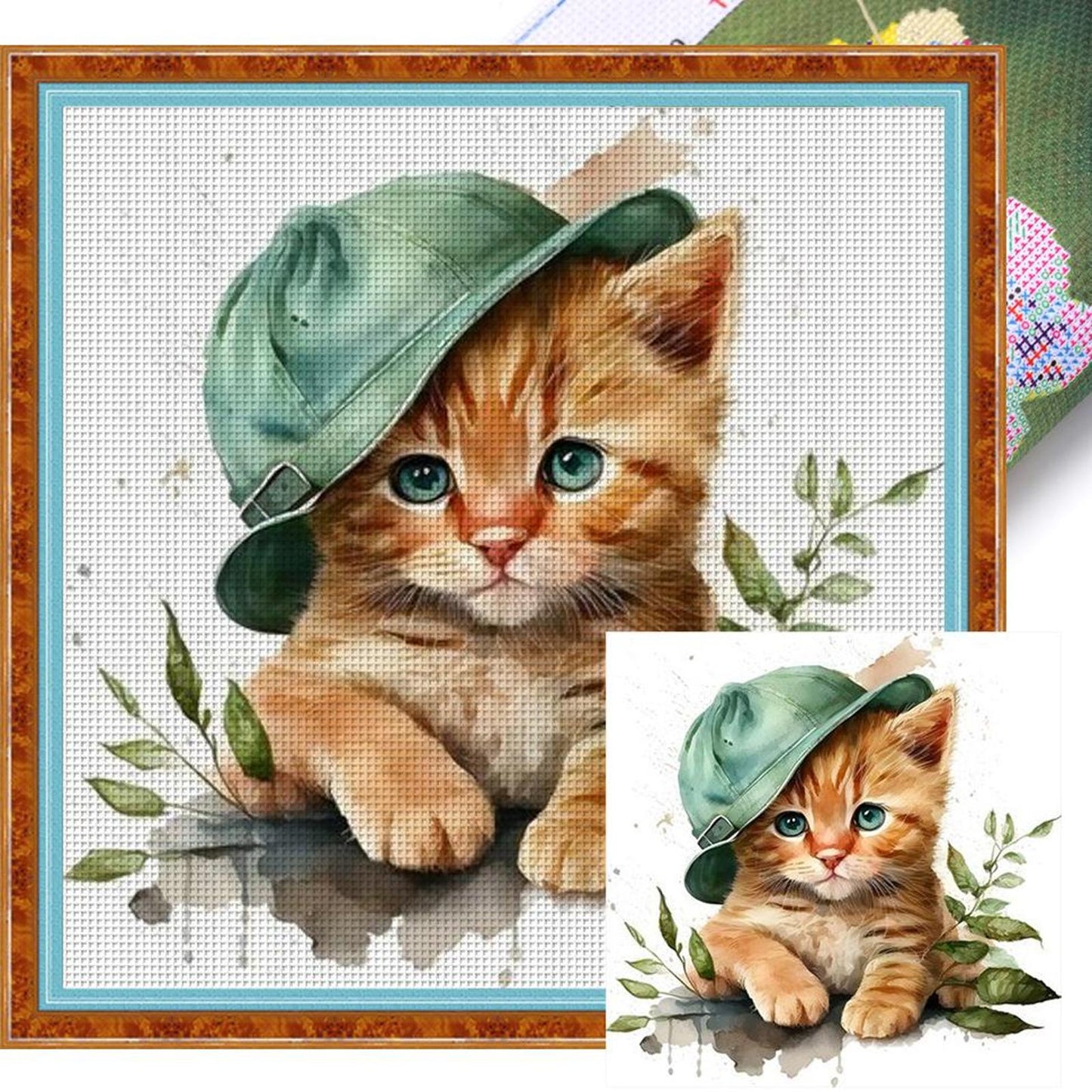 Cat - Full 18CT Stamped Cross Stitch 20x20CM - Huacan