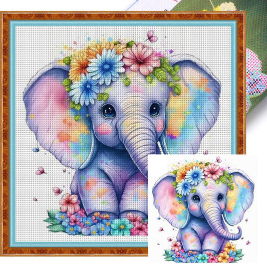 Elephant - Full 18CT Stamped Cross Stitch 20x20CM - Huacan