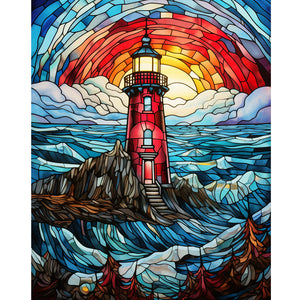 Lighthouse Glass Painting 40*50CM(Canvas) Full Round Drill Diamond Painting