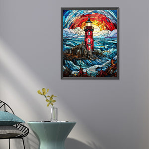 Lighthouse Glass Painting 40*50CM(Canvas) Full Round Drill Diamond Painting