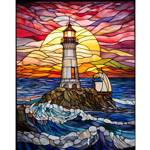 Lighthouse Glass Painting 40*50CM(Canvas) Full Round Drill Diamond Painting
