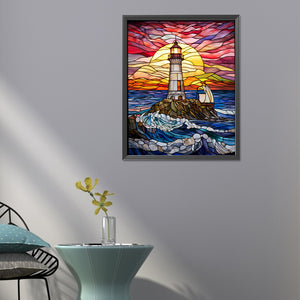 Lighthouse Glass Painting 40*50CM(Canvas) Full Round Drill Diamond Painting