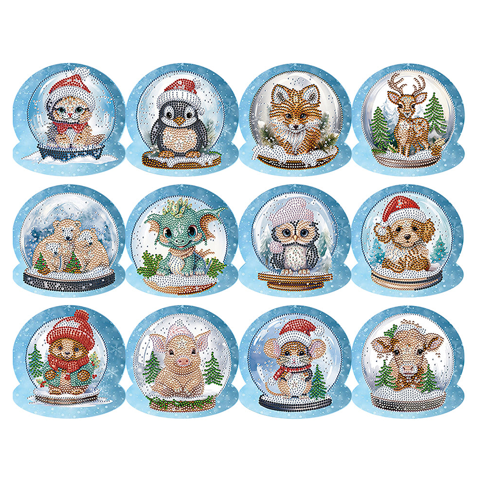 Christmas 12PCS DIY Xmas Critter Diamond Painting Greeting Card Set for Festivals Gifts