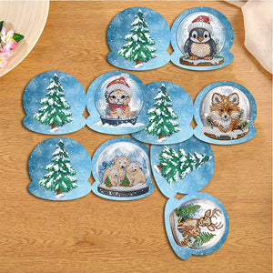 Christmas 12PCS DIY Xmas Critter Diamond Painting Greeting Card Set for Festivals Gifts