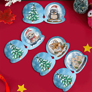 Christmas 12PCS DIY Xmas Critter Diamond Painting Greeting Card Set for Festivals Gifts