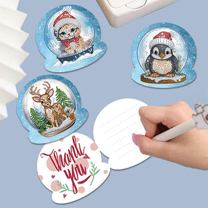 Christmas 12PCS DIY Xmas Critter Diamond Painting Greeting Card Set for Festivals Gifts