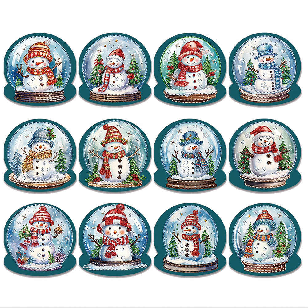 Christmas 12PCS DIY Snowman Crystal Ball Diamond Painting Greeting Card Set for Festivals