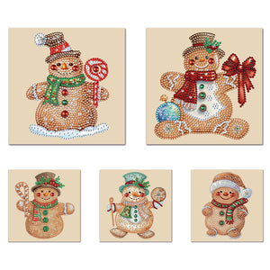 Christmas 5PCS DIY Xmas Gingerbread Man Diamond Painting Greeting Card Set for Festivals