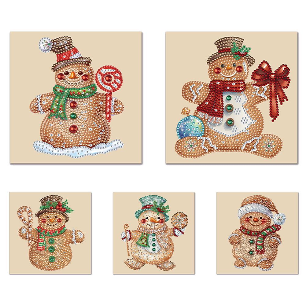 Christmas 5PCS DIY Xmas Gingerbread Man Diamond Painting Greeting Card Set for Festivals