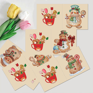 Christmas 5PCS DIY Xmas Gingerbread Man Diamond Painting Greeting Card Set for Festivals