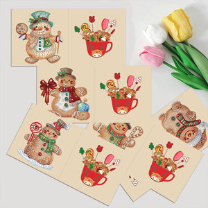 Christmas 5PCS DIY Xmas Gingerbread Man Diamond Painting Greeting Card Set for Festivals