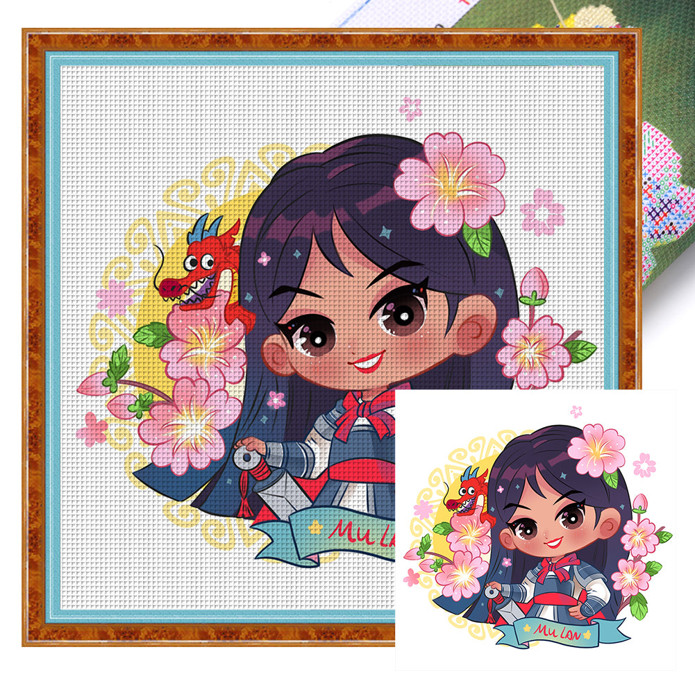 Huancan - Mulan - 50*50CM 9CT 4 Stamped Cross Stitch