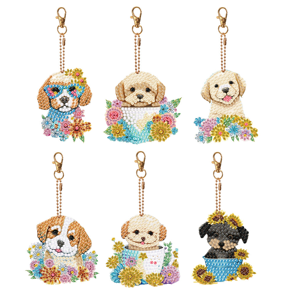 6PCS Double Sided Special Shape Diamond Art Keyring (Puppy)