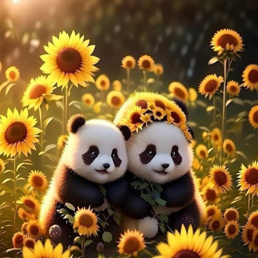 Panda In Sunflower Field 40*40CM(Canvas) Full Round Drill Diamond Painting