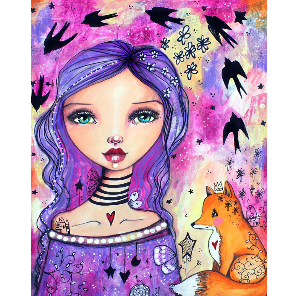 Purple-Haired Girl 40*50CM(Canvas) Full Round Drill Diamond Painting