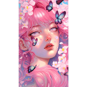 Pink Butterfly Girl 40*70CM(Picture) Full Round Drill Diamond Painting